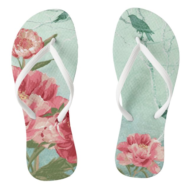 Hübsch Retro Blume Bridesmaid Wedding Chintz Flip Flops (Fußbett)