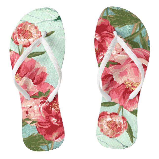 Hübsch Retro Blume Fashion Chintz Peony n Bird Flip Flops (Fußbett)