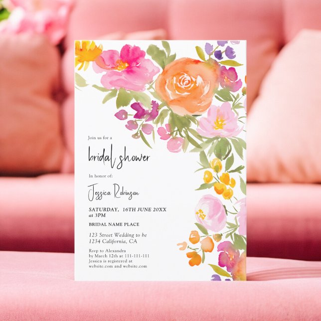 Hübsch romantisches Brautparty in Rosa Einladung (Pretty romantic pink summer floral bridal shower invitation)