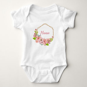 Hübsch-Rosa-Aquarellfarben-Blume - Personalisiert Baby Strampler