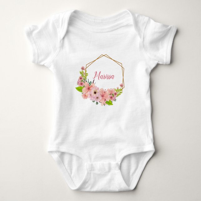 Hübsch-Rosa-Aquarellfarben-Blume - Personalisiert Baby Strampler (Vorderseite)