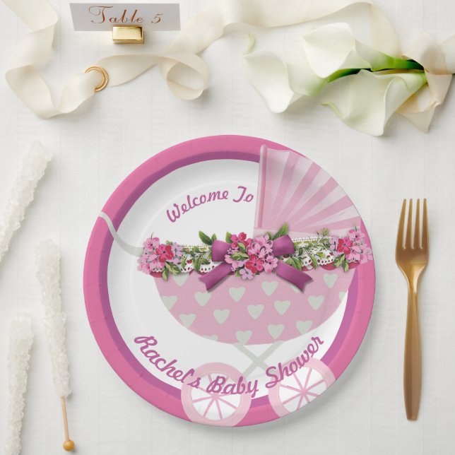 Hübsch rosa Babydusche Papierplatte Pappteller (Hochzeit)