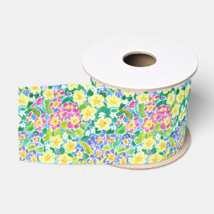 Hübsch, rosa, blau, gelbe Primrosen, 3-Zoll-Band Ripsband