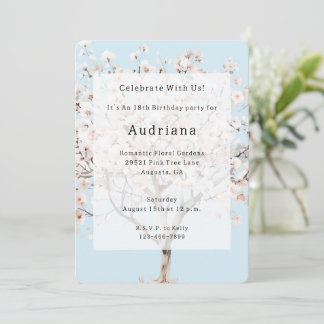 Hübsch rosa blühender Baum Geburtstag Einladung