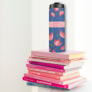 Hübsch rosa Blume auf blauem Thermaltumbler Thermosbecher