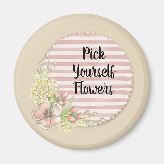 Hübsch rosa Blume mit Streifen Magnet (Vorne)