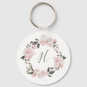 Hübsch-Rosa-Blume Monogramm Schlüsselanhänger