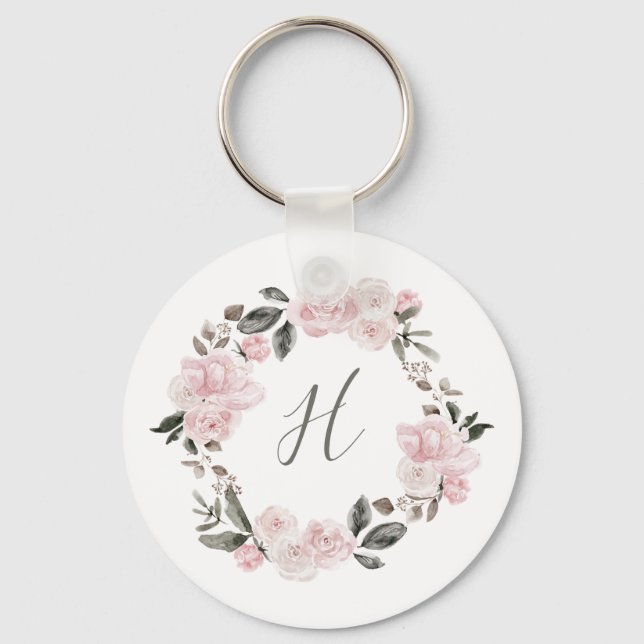 Hübsch-Rosa-Blume | Monogramm Schlüsselanhänger (Vorderseite)