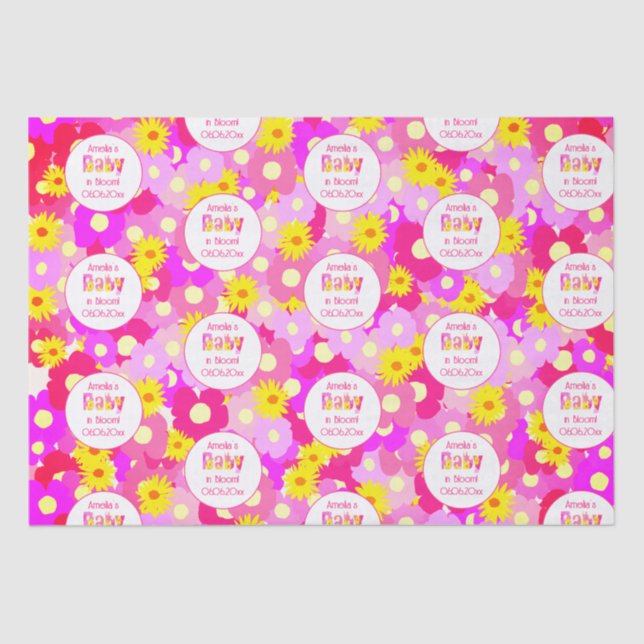 Hübsch rosa Blume Personalisiert Babydusche Seidenpapier (Vorderseite)