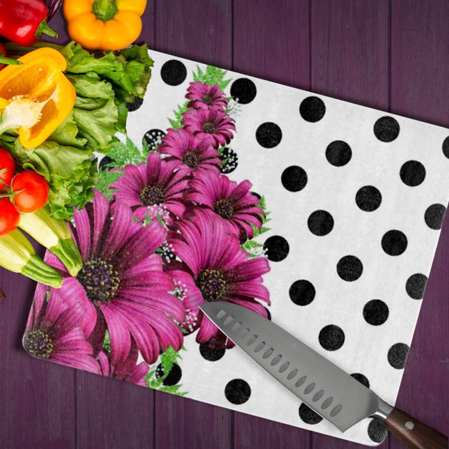 Hübsch-rosa Blume Polka Dot Schneidebrett (Pretty Girly Pink Flowers Polka Dot Cutting Board by Looly Elzayat
)