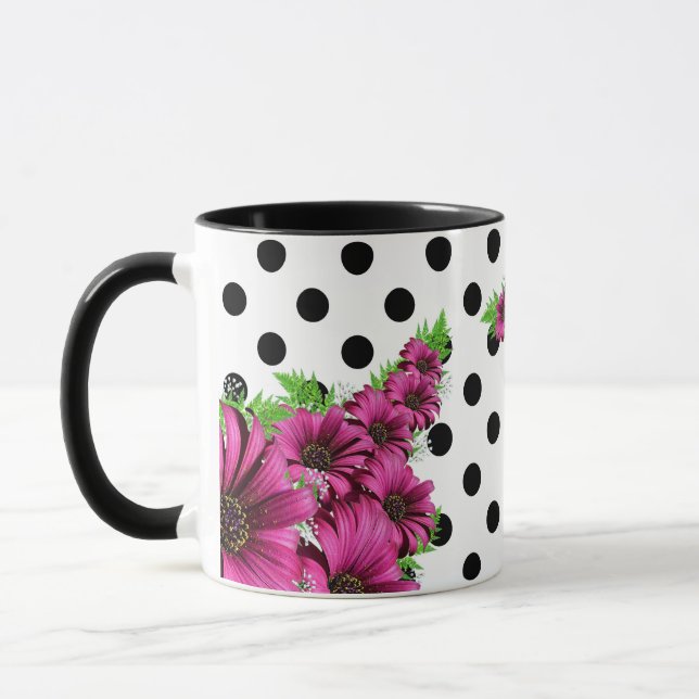 Hübsch-rosa Blume Polka Dot Tasse (Links)