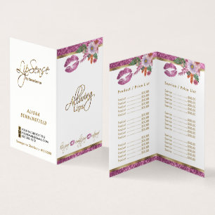 Hübsch rosa Blumenkohl Glitzer Lip Price and Servi Visitenkarten