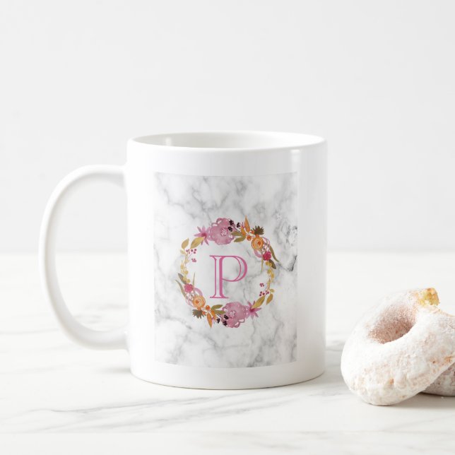 Hübsch-rosa-Blumenkreuz Kaffeetasse (Mit Donut)