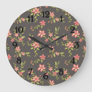 Hübsch Rosa Blumenmuster Große Wanduhr