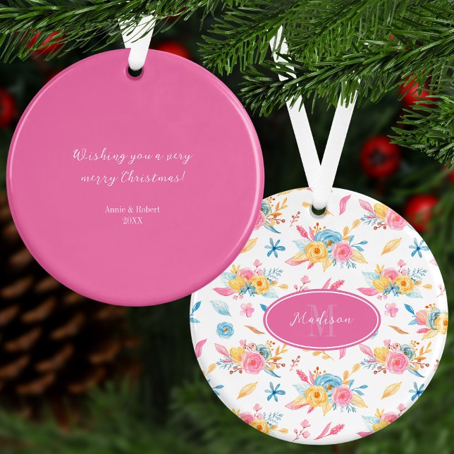 Hübsch rosa Blumenmuster Gruß Weihnachtsbaum Ornament (Von Creator hochgeladen)