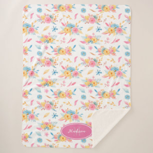 Hübsch rosa Blumenmuster Mit Monogramm Sherpadecke