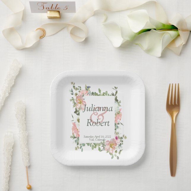 Hübsch rosa Blumenplatte Pappteller (Hochzeit)