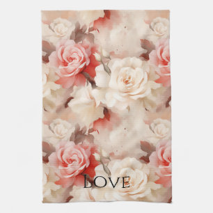 Hübsch rosa Blush Cream Rose floral Geschirrtuch