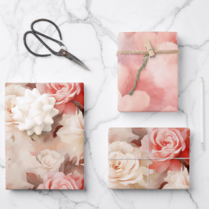 Hübsch rosa Blütencreme Geschenkpapier Set