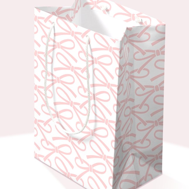 Hübsch rosa Bow Muster Weißes Medium Geschenktasch Mittlere Geschenktüte (Von Creator hochgeladen)