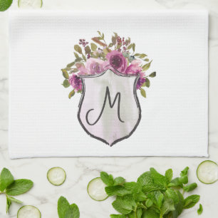Hübsch rosa Burgundy Amour Floral Monogram Geschirrtuch