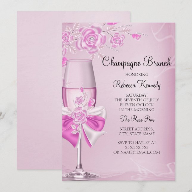 Hübsch Rosa Champagner Einladung (Vorne/Hinten)