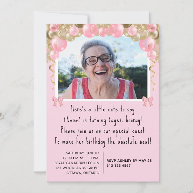 Hübsch rosa Custom 100. Geburtstag Einladung (Vorderseite)