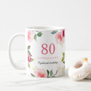 Hübsch rosa Elegant Floral 80. Geburtstagsgeschenk Tasse