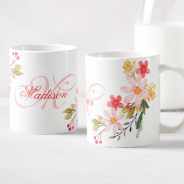 Hübsch rosa Farbe Blütenfarbe Mit Monogramm Kaffeetasse