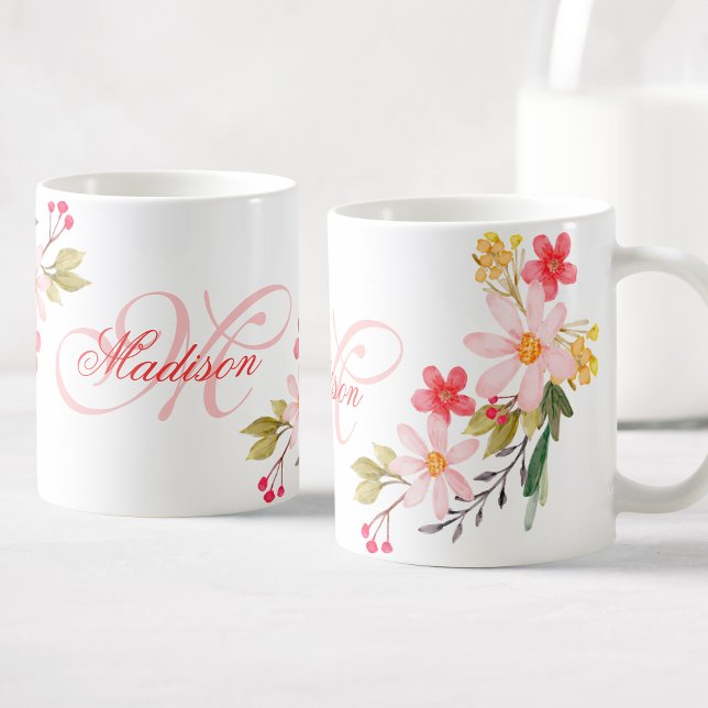 Hübsch rosa Farbe Blütenfarbe Mit Monogramm Kaffeetasse (Von Creator hochgeladen)