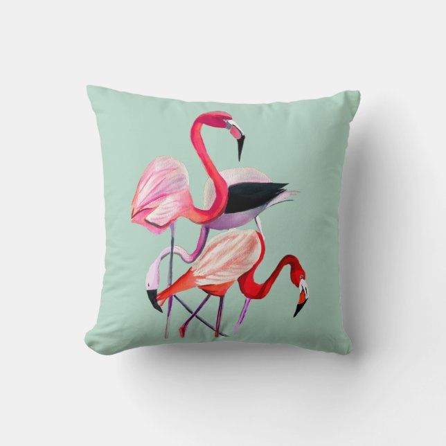 Hübsch rosa Flamingo auf blau Kissen (Vorderseite)
