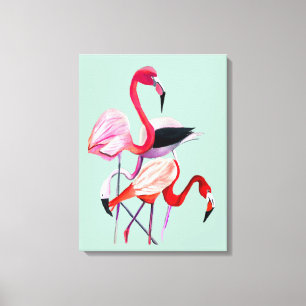 Hübsch rosa Flamingo auf blau Leinwanddruck