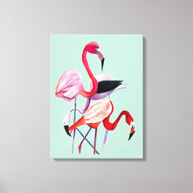 Hübsch rosa Flamingo auf blau Leinwanddruck (Vorderseite)