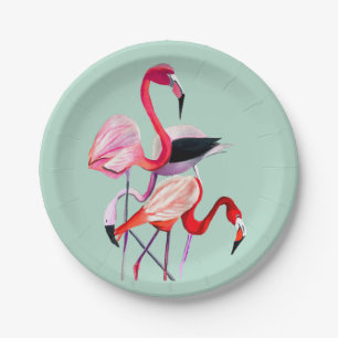 Hübsch rosa Flamingo auf blau Pappteller