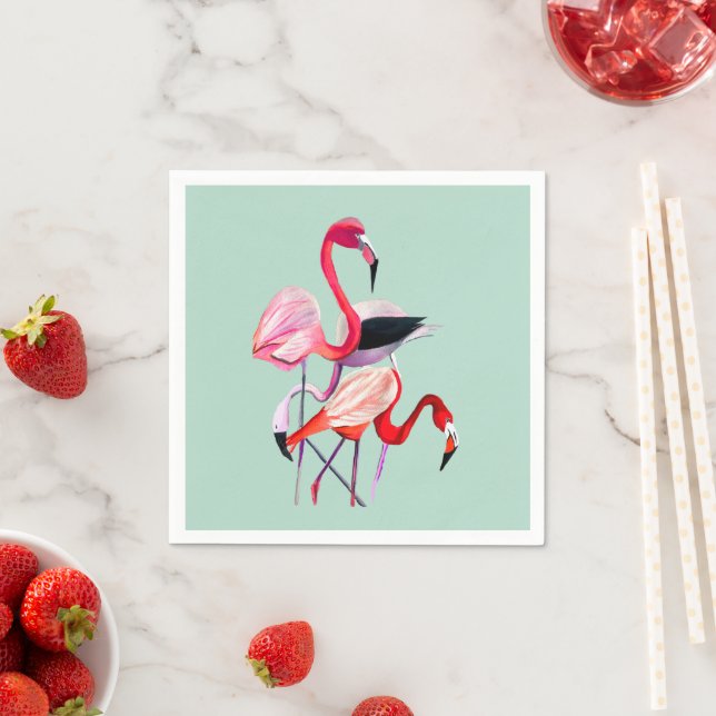 Hübsch rosa Flamingo auf blau Serviette (Beispiel)