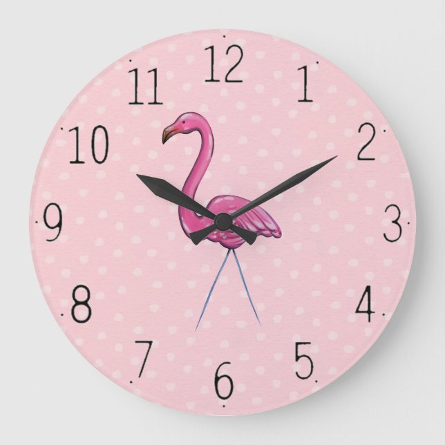 Hübsch rosa Flamingo auf Polka Dot Hintergrund Uhr (Vorderseite)