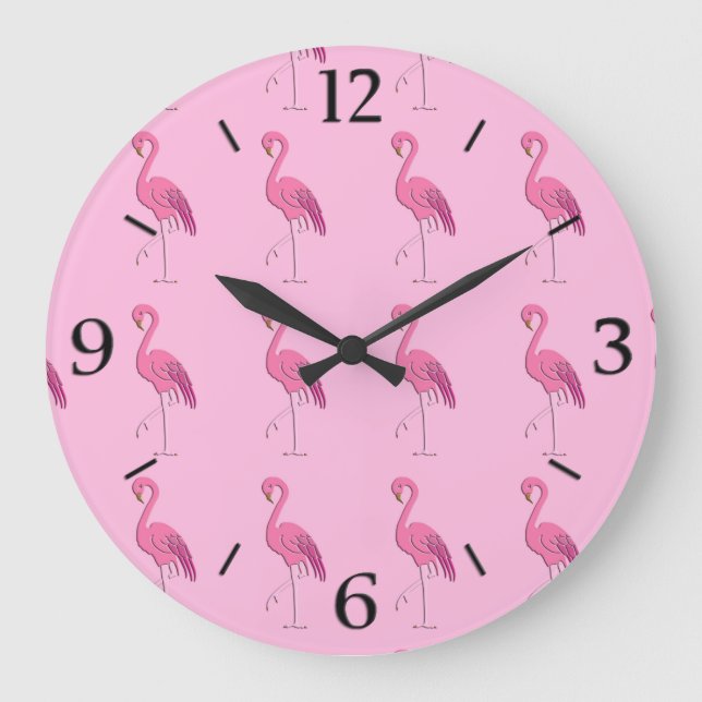Hübsch rosa Flamingo Große Wanduhr (Vorderseite)