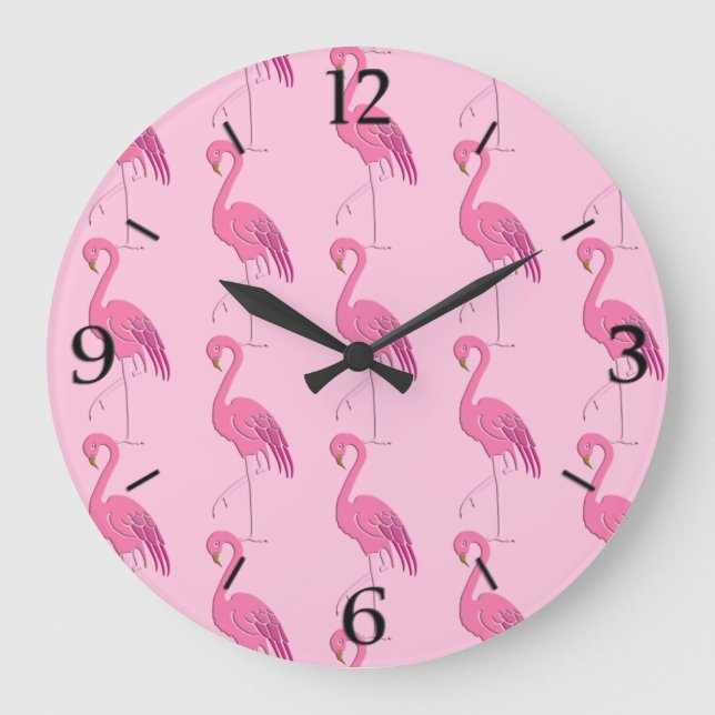 Hübsch rosa Flamingo Muster große Uhr (Vorderseite)