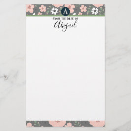 Hübsch-Rosa-Floral-Monogramm-Extravagantes Skript Briefpapier