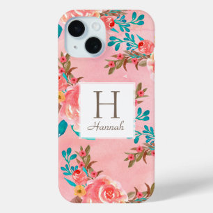 Hübsch rosa Floral Monogramm rosa Muster Case-Mate iPhone Hülle