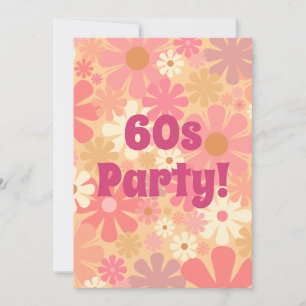 Hübsch rosa Floral Retro 60er Party Einladung