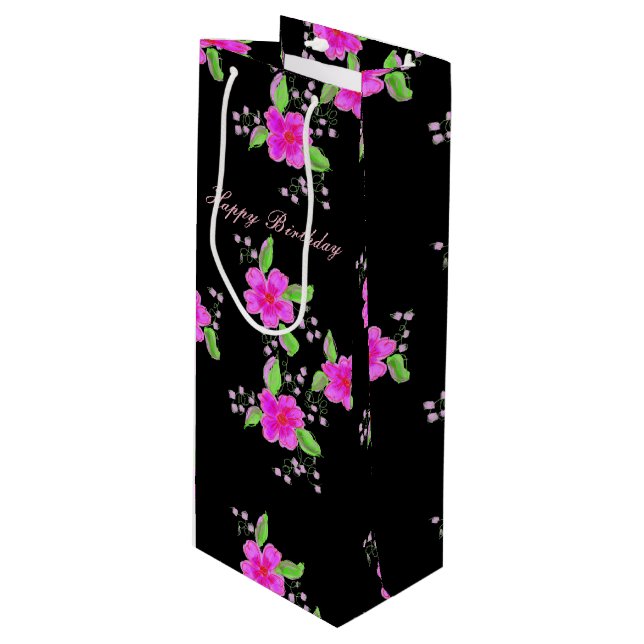 Hübsch rosa Flower Wine Bag Geschenktüte Für Weinflaschen (Vorderseite Schrägansicht)