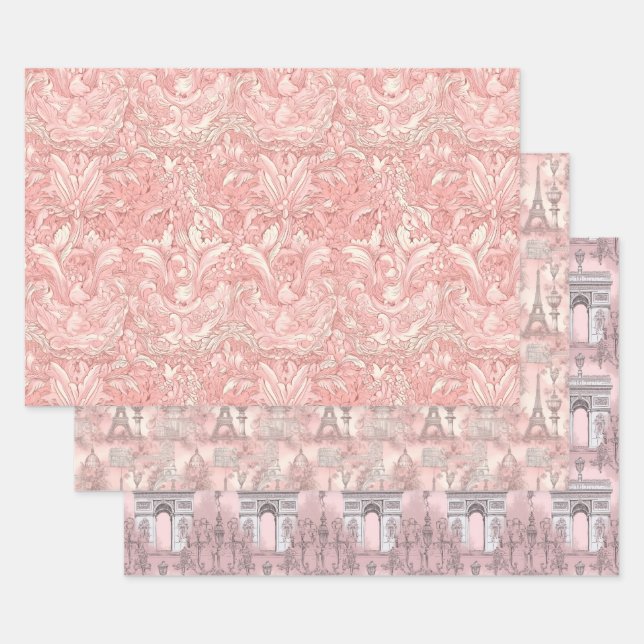 Hübsch rosa französisches Pariser Design Geschenkpapier Set (Set)