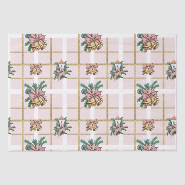 Hübsch rosa geometrische und weihnachtliche Glocke Seidenpapier (Vorderseite)