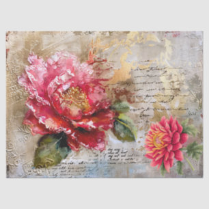 Hübsch rosa gestörte Vintage Blumendekoupage Seidenpapier