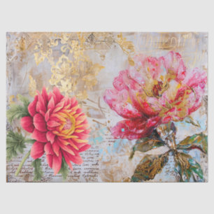 Hübsch rosa gestörte Vintage Blumendekoupage Seidenpapier