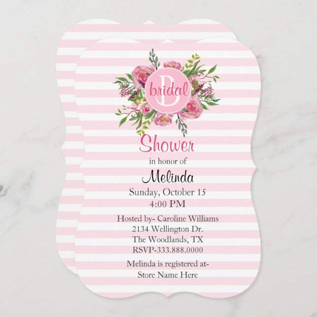 Hübsch rosa gestreifte Brautdusche Einladung (Vorne/Hinten)