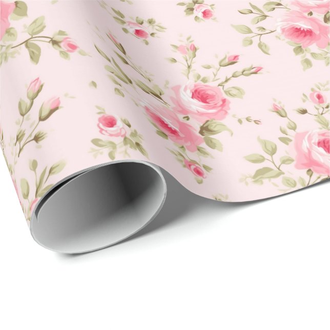 Hübsch rosa gestrichene Rose Geschenkpapier (Rolleneckpunkt)