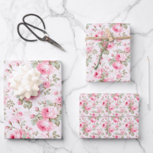 Hübsch rosa gestrichene Rose Geschenkpapier Set