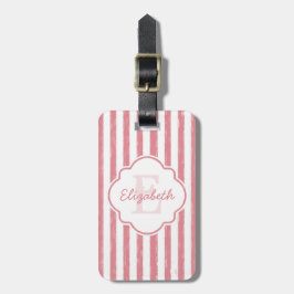 Hübsch rosa gestrichene Streifen Monogramm und Nam Gepäckanhänger
